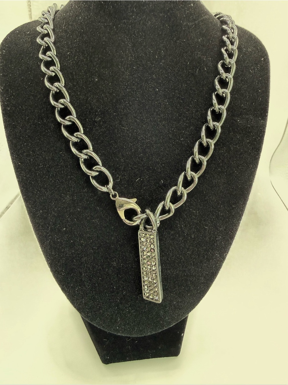 Park Lane Gunmetal Chain Necklace with Crystal Bar Pendant